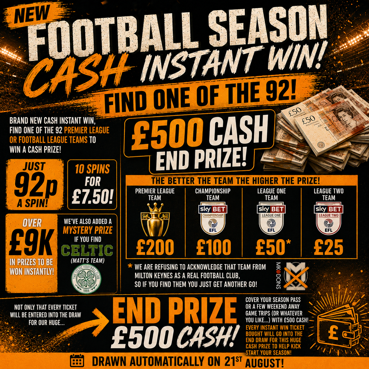 New Football Season Cash Instant Win! Find One of the 92! featured image