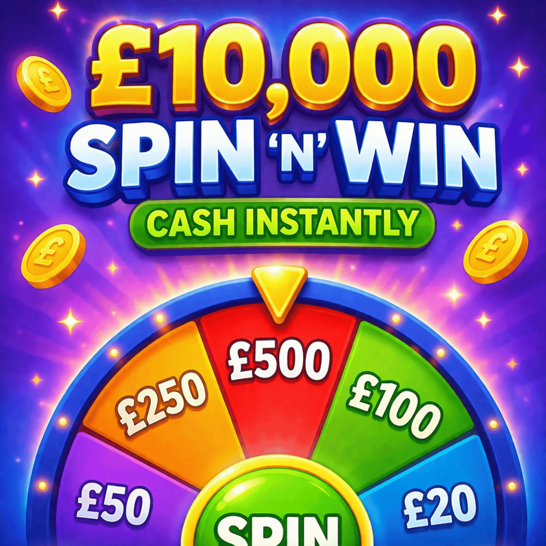 🎡 SPIN ‘N’ WIN CASH · £10,000 INSTANT PRIZES