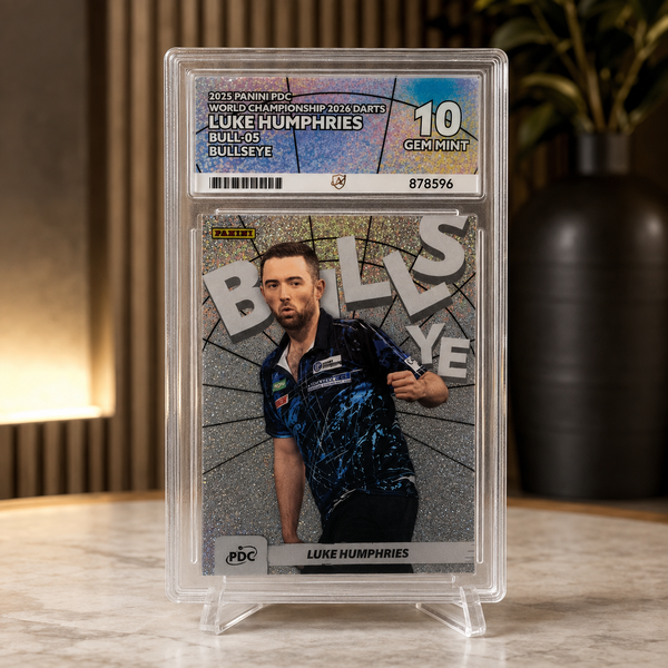 LIVE DRAW · LUKE HUMPHRIES BULLSEYE CASE HIT PANINI CARD - ACE 10 GEM MINT