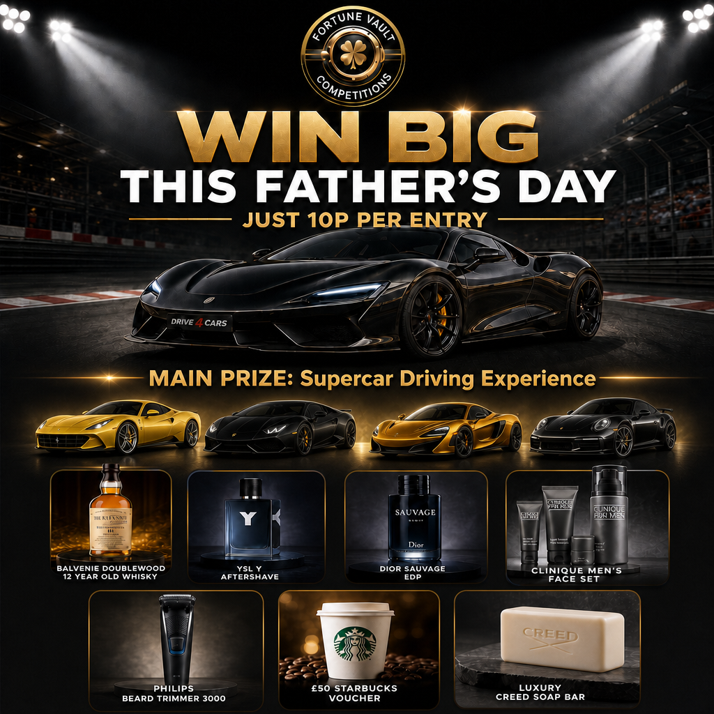🎉 FATHER’S DAY MEGA INSTANT WINS - 4 X SUPER CAR DRIVING EXPERIENCE MAIN PRIZE 10P PER ENTRY!!! 🎉 featured image