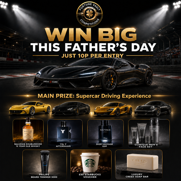 🎉 FATHER’S DAY MEGA INSTANT WINS - 4 X SUPER CAR DRIVING EXPERIENCE MAIN PRIZE 10P PER ENTRY!!! 🎉 featured image