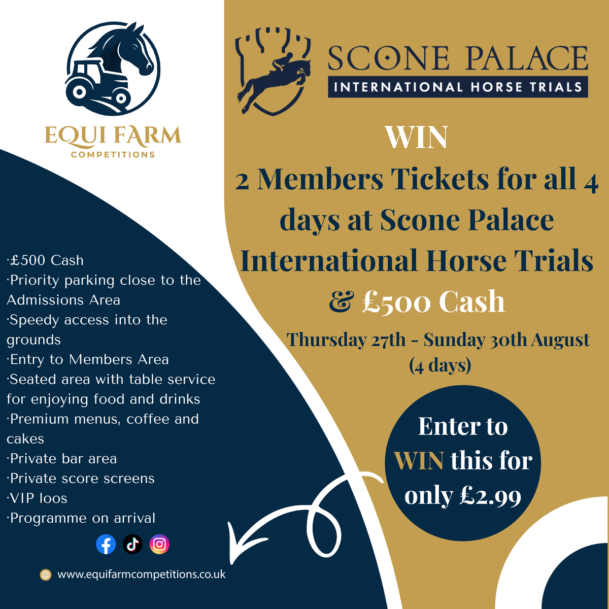 WIN 2 Members Tickets for all 4 days at Scone Palace International Horse Trials & £500 Cash featured image