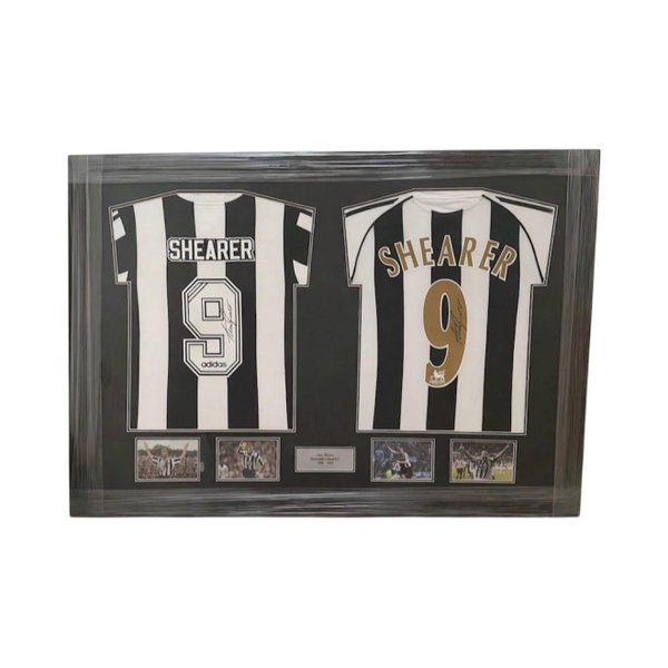 Alan Shearer signed and famed signing season AND final season shirts display featured image