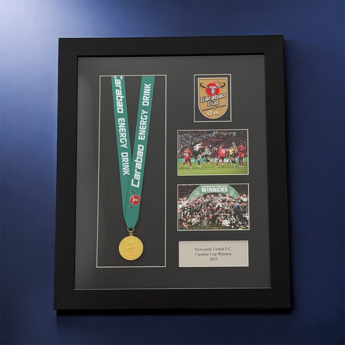 Newcastle Carabao Cup winners medal display with Champions patch LOOK featured image