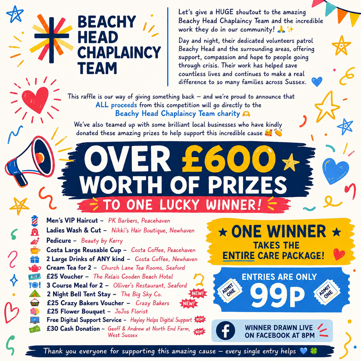 🌊💙 CHARITY RAFFLE FOR THE BEACHY HEAD CHAPLAINCY TEAM 💙🌊🎟️ ONE WINNER TAKES THE ENTIRE CARE PACKAGE 🎟️🔥ONLY 99P! featured image