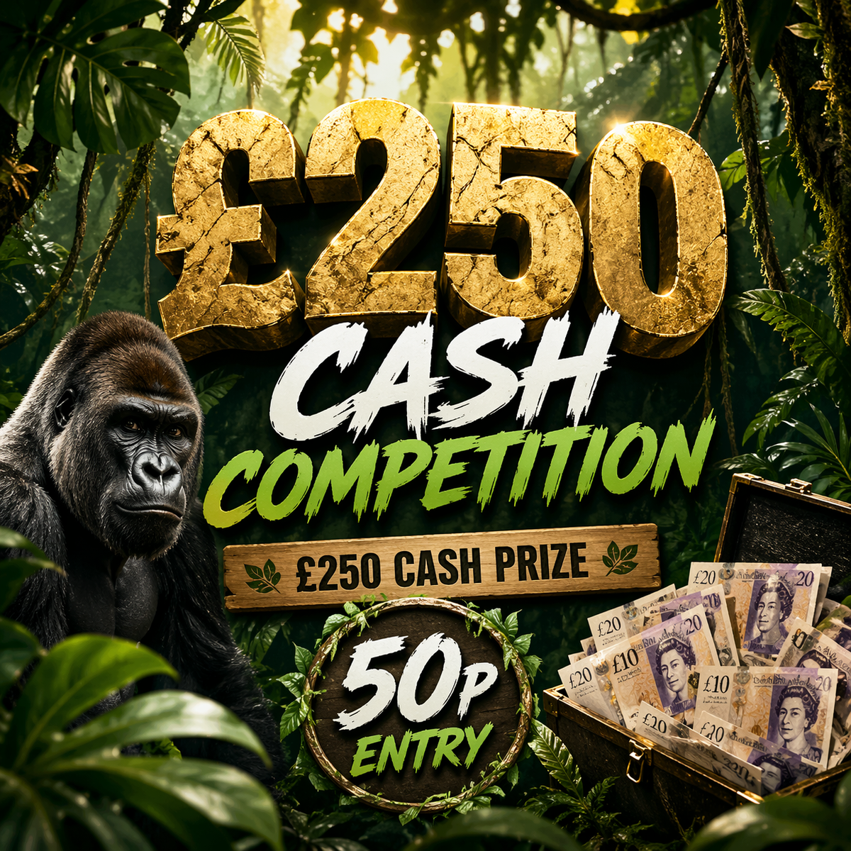 Win £250 Cash for just 50p! 🦍